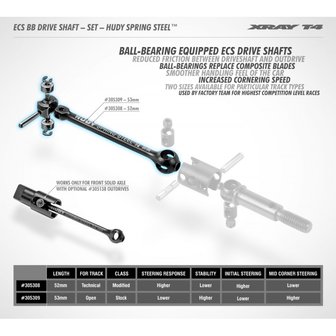 XRAY ECS BB DRIVE SHAFT 52MM - SET - HUDY SPRING STEEL - 305308