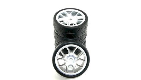 Ride 1/10 Belted Tires 24mm Pre-glued with 10 Spoke Wheel - Grey (4)