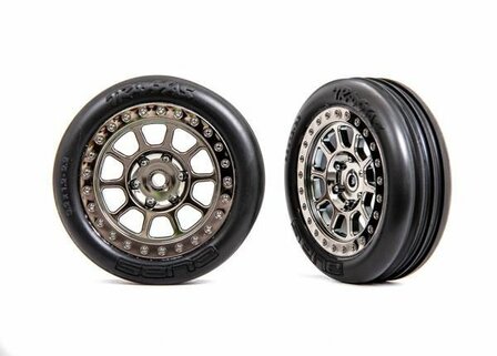 Traxxas Tires &amp; Wheels, Assembled (2.2&#039; Black Chrome Wheels, Alias Ribbed 2.2&#039; Tires) (2) (bandit Front, Medium Compound W/ Foam Inserts) - 2471T