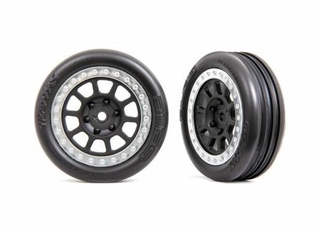 Traxxas Tires &amp; Wheels, Assembled (2.2&#039; Graphite Gray, Satin Chrome Beadlock Wheels, Alias Ribbed 2.2&#039; Tires) (2) (bandit Front, Medium Compound With Foam Inserts) - 2471G