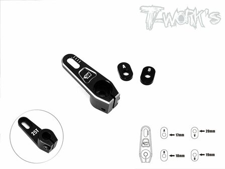 T-Work&#039;s Adjustable 7075-T6 Alum Clamping 25T Servo Horn +15mm