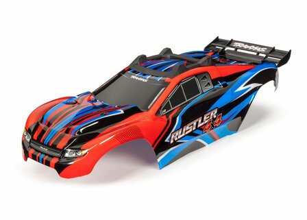 Traxxas Body, Rustler 4x4, Red &amp; Blue/ Window, Grille, Lights Decal Sheet (assembled With Front &amp; Rear Body Mounts And Rear Body Support For Clipless Mounting) - 6734R