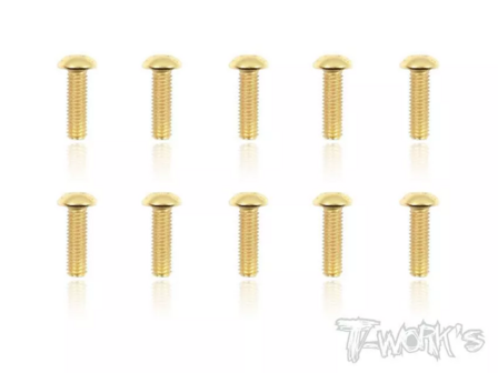 T-Work&acute;s Gold Plated Steel Buttonhead Screws 3,0 x 10,0mm (10)