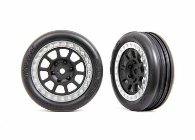 Traxxas Tires & Wheels, Assembled (2.2' Graphite Gray, Satin Chrome Beadlock Wheels, Alias Ribbed 2.2' Tires) (2) (bandit Front, Medium Compound With Foam Inserts) - 2471G