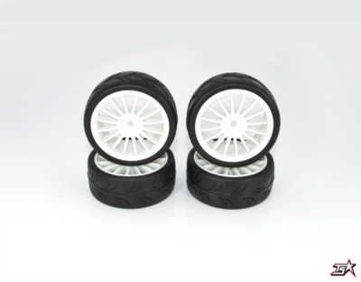 Ride 1/10 Slick Tires Precut 24mm Pre-glued with 16 Spoke Wheel White 4pcs - 24025PG